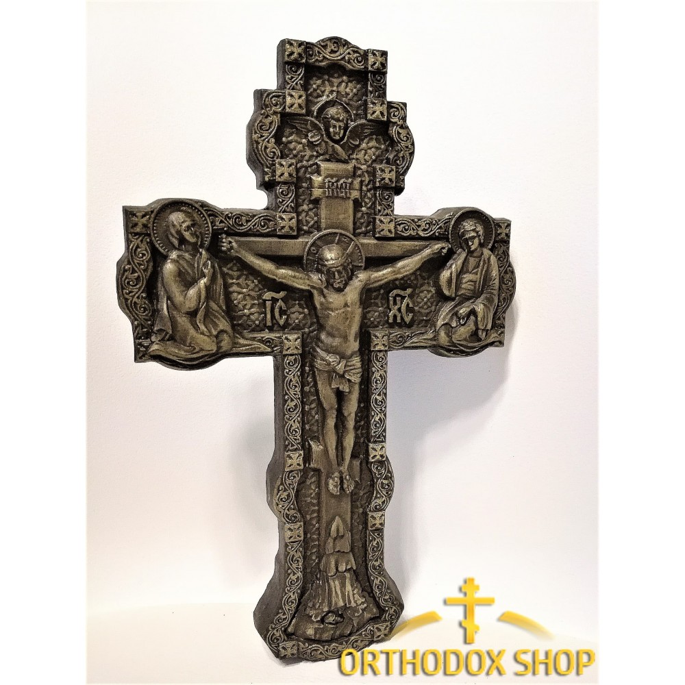 Православный деревянный резной крест с распятием, Размер 29 х 18 cm, Освященный