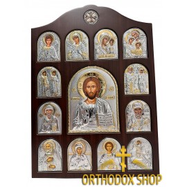 Большая Серебряная Икона-Иконостас со святыми. Размер 39х28х1,7 см. Освященная