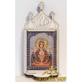 Маленькая настольная деревянная икона Богоматерь Неупиваемая Чаша, Освященная