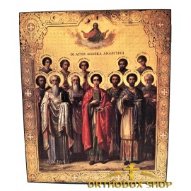 Икона под старину "Собор Целителей", Освященная